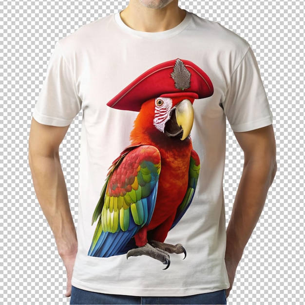 Um desenho de camiseta de pirata papagaio em fundo transparente