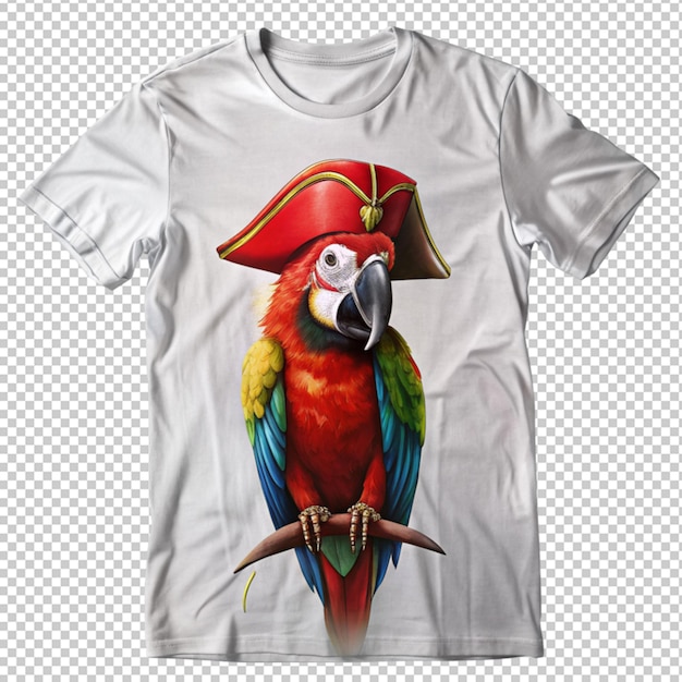 PSD um desenho de camiseta de pirata papagaio em fundo transparente