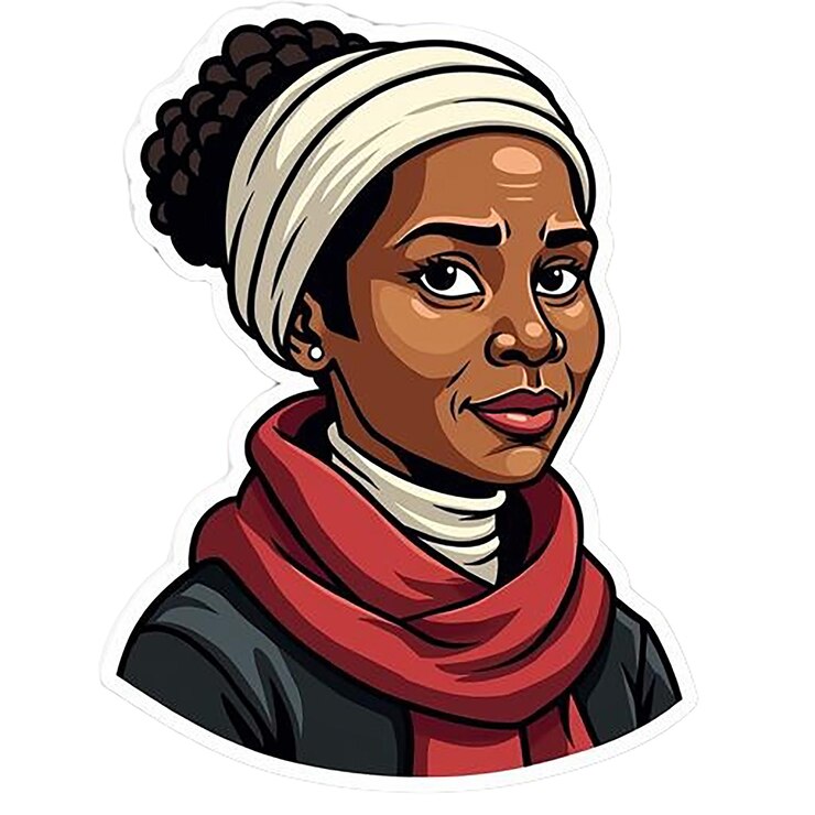 PSD um desenho de desenho animado de uma mulher com a mão no quadril