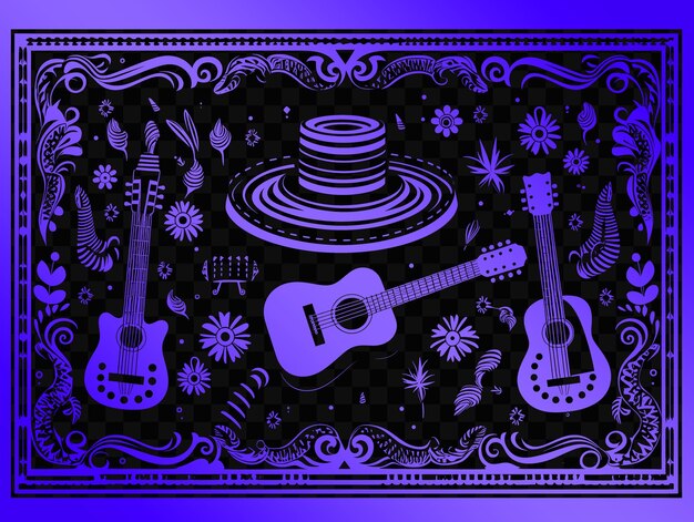 Um desenho de duas guitarras e uma guitarra em um fundo preto