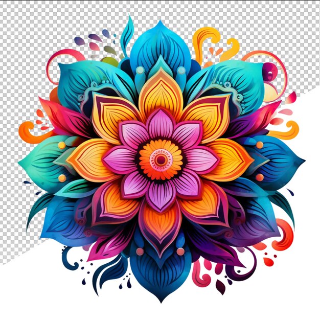 PSD um desenho de flor colorido é mostrado com a palavra flor na parte inferior