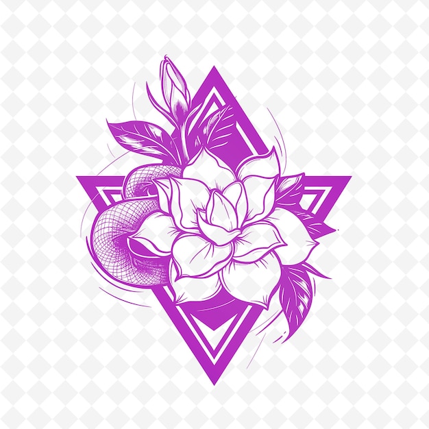 PSD um desenho de flor com uma fita roxa e uma flor na parte superior