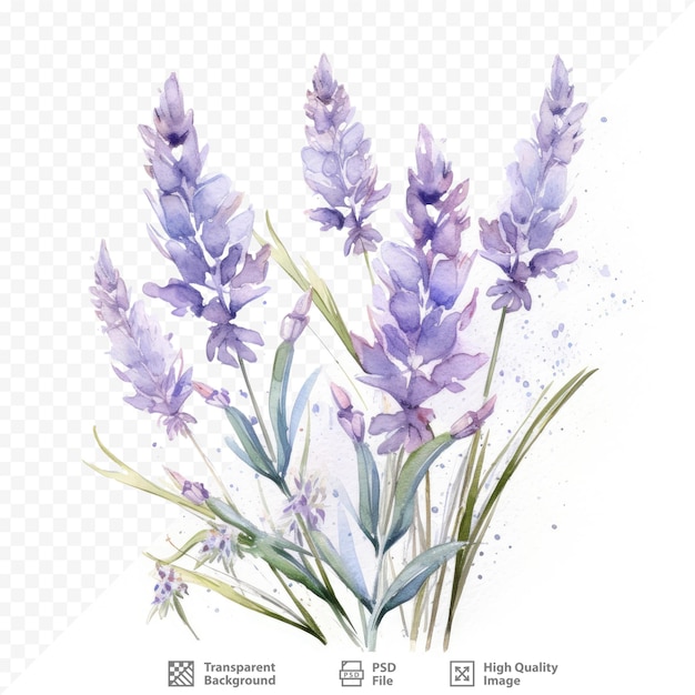 Um desenho de flores de lavanda com a página de título da imagem de uma planta de lavanda.