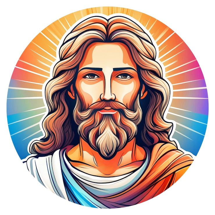 PSD um desenho de jesus com um fundo colorido arco-íris