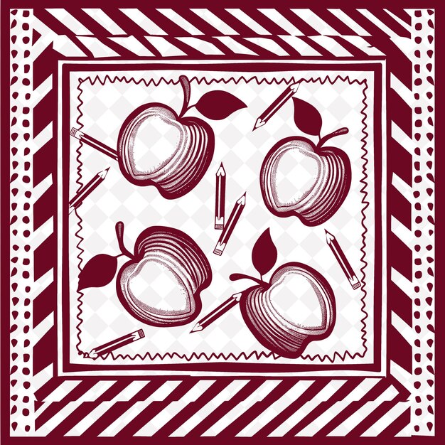 Um desenho de maçãs e folhas em um fundo vermelho e branco
