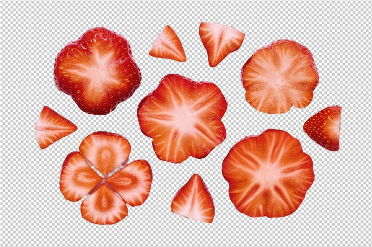 PSD um desenho de morangos com um fundo vermelho
