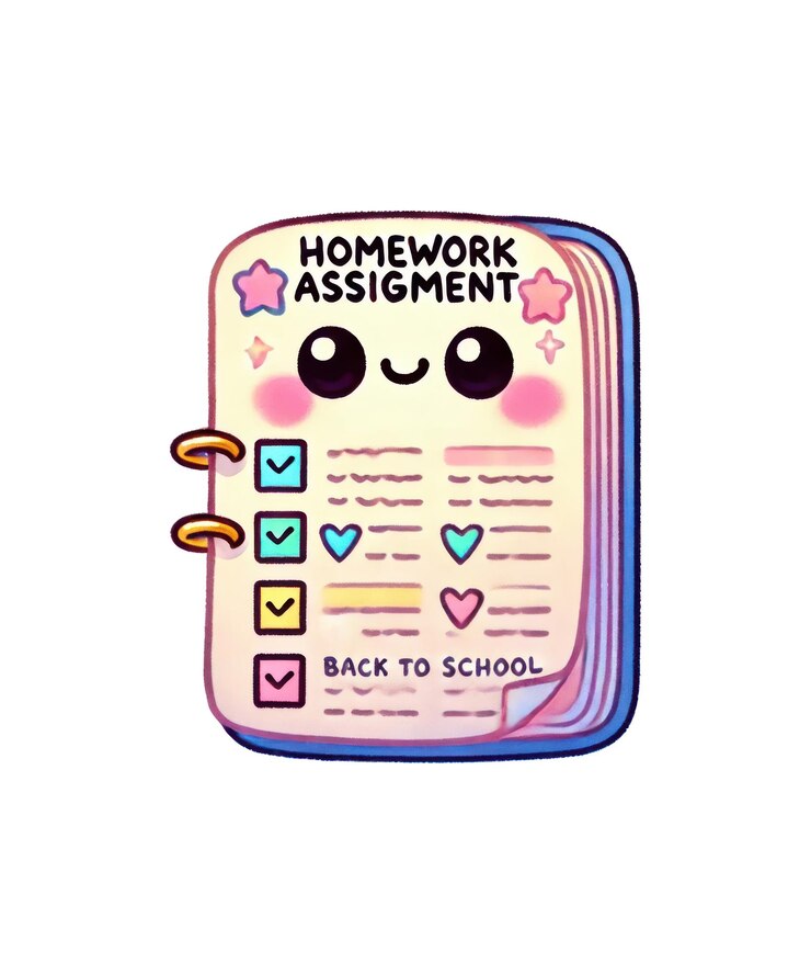 PSD um desenho de um caderno com uma imagem de um trabalho de casa escrito nele