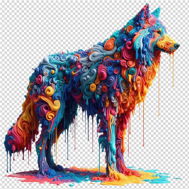 Um desenho de um cão com diferentes cores e cores