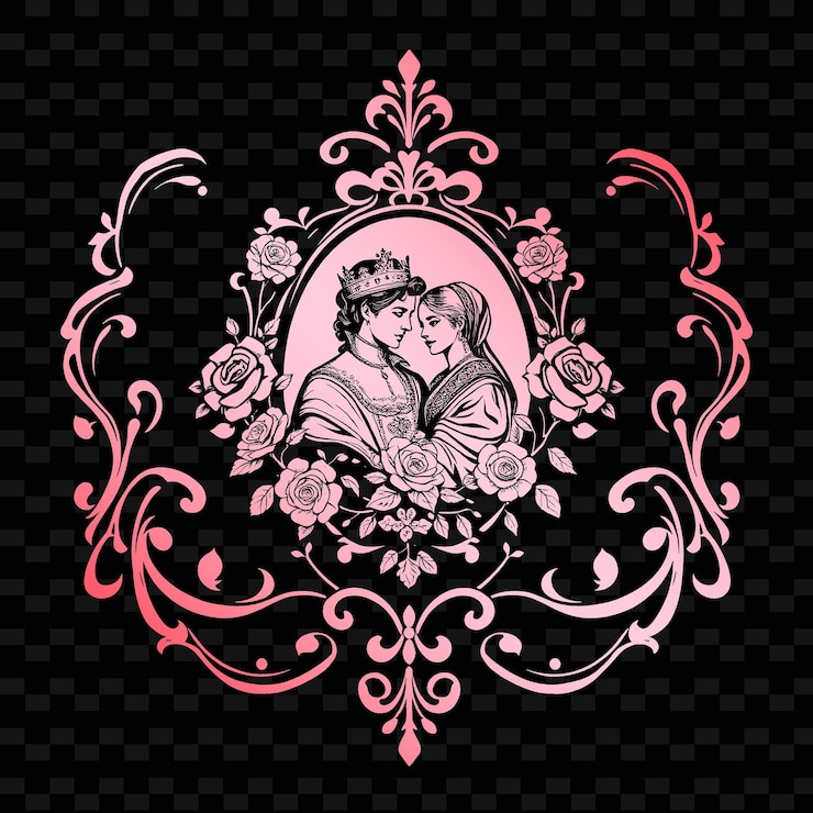 PSD um desenho de um casal em um quadro com flores e um homem e uma mulher
