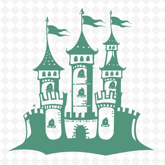 PSD um desenho de um castelo com um fundo verde