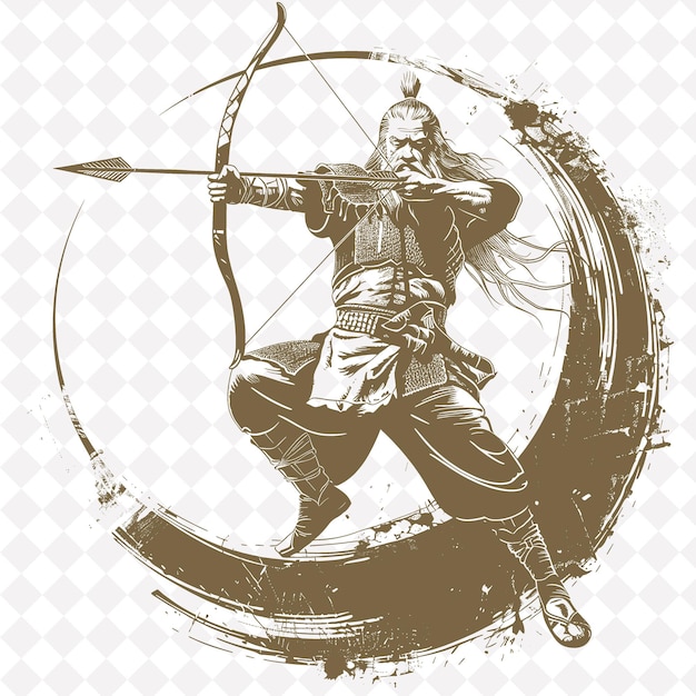 PSD um desenho de um cavaleiro com uma espada e um círculo com uma imagem de um guerreiro