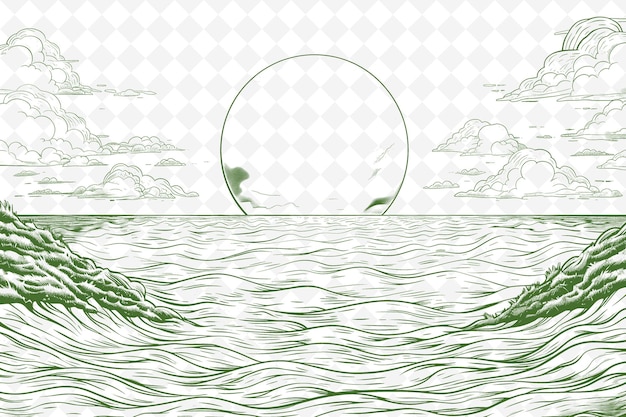 PSD um desenho de um círculo e o oceano com um círculo no meio