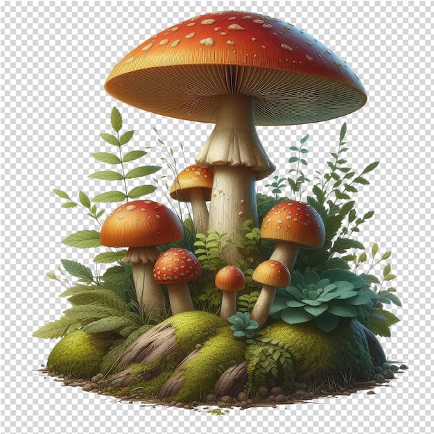 PSD um desenho de um cogumelo com uma imagem de cogumelos e folhas