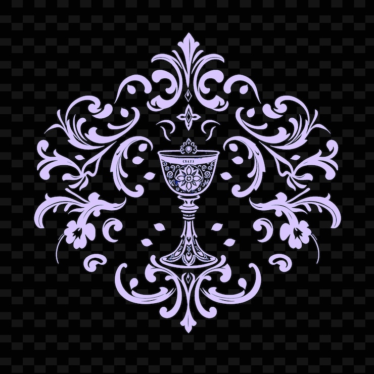 PSD um desenho de um copo de vinho e uma flor em um fundo preto