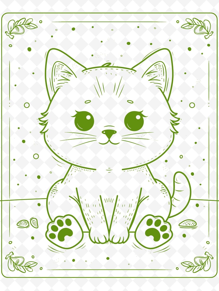PSD um desenho de um gato com olhos verdes e um fundo verde com um ponto verde