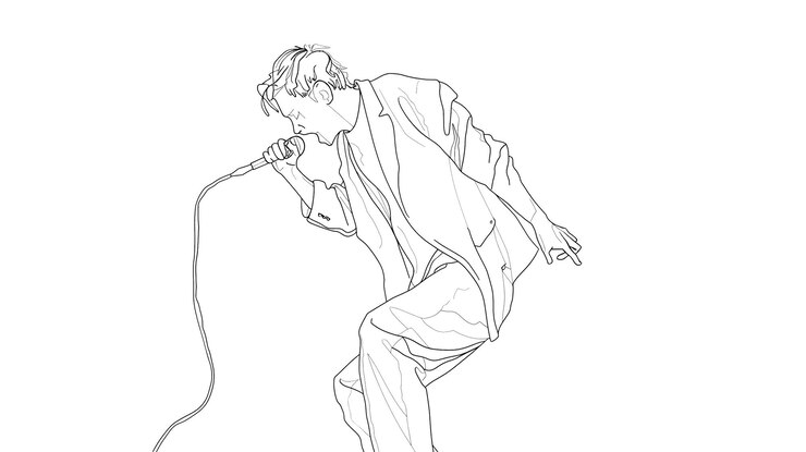 PSD um desenho de um homem cantando com um microfone