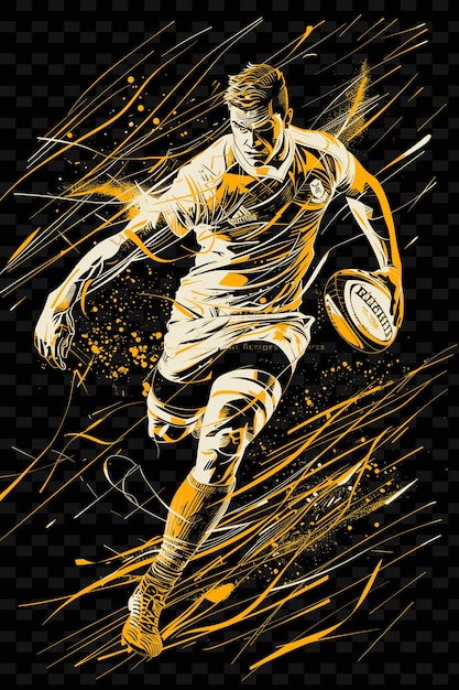 Um desenho de um jogador de rugby com a bola na mão