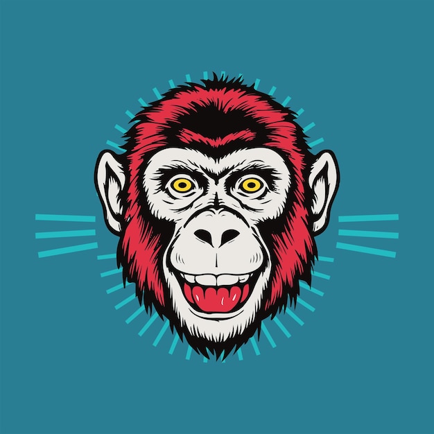 um desenho de um macaco com um rosto vermelho e um fundo azul