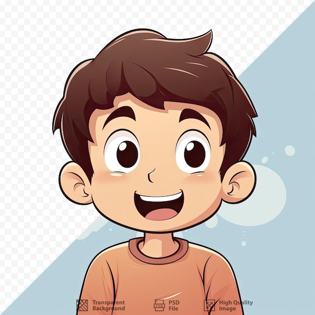 PSD um desenho de um menino com uma camisa que diz 