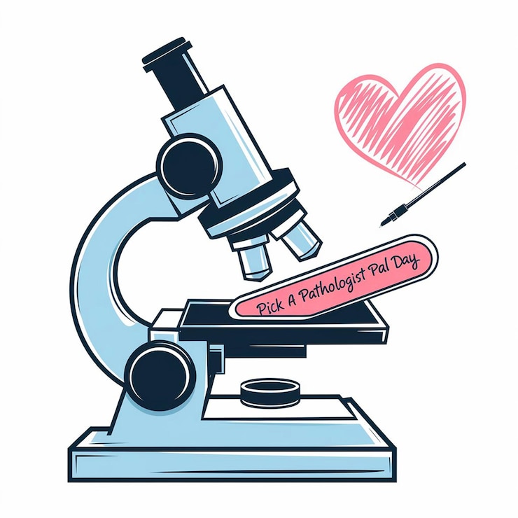 PSD um desenho de um microscópio com um coração vermelho nele