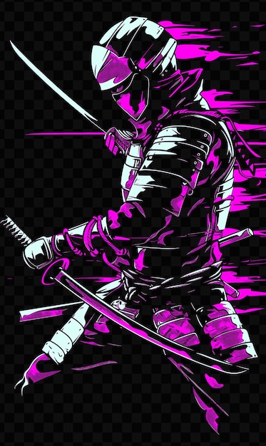 PSD um desenho de um ninja com um fundo roxo