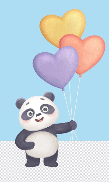 um desenho de um panda com corações nele