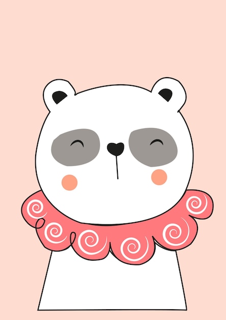 um desenho de um panda com uma fita rosa ao redor do pescoço