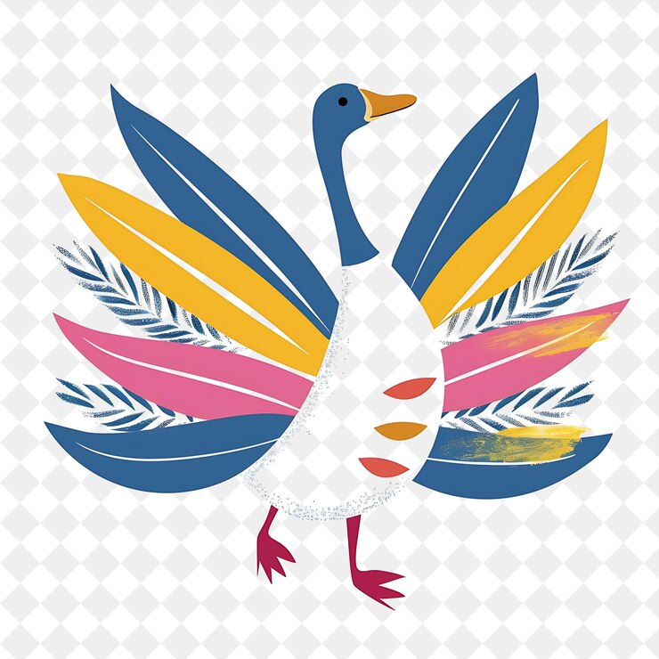 PSD um desenho de um pato com asas azuis e amarelas