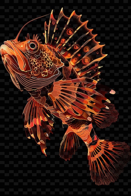 Um desenho de um peixe com um peixe na parte inferior