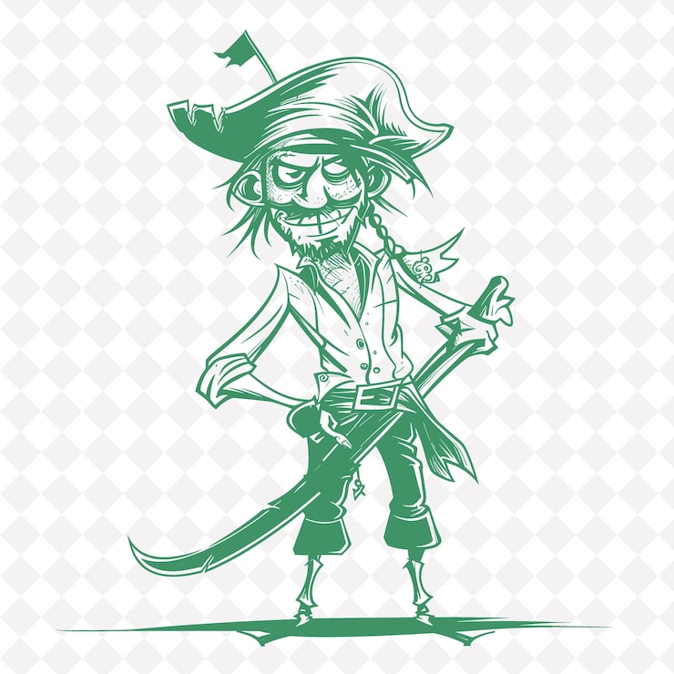 PSD um desenho de um pirata com uma bandeira no peito