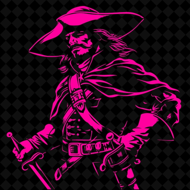 um desenho de um pirata com uma espada e uma arma