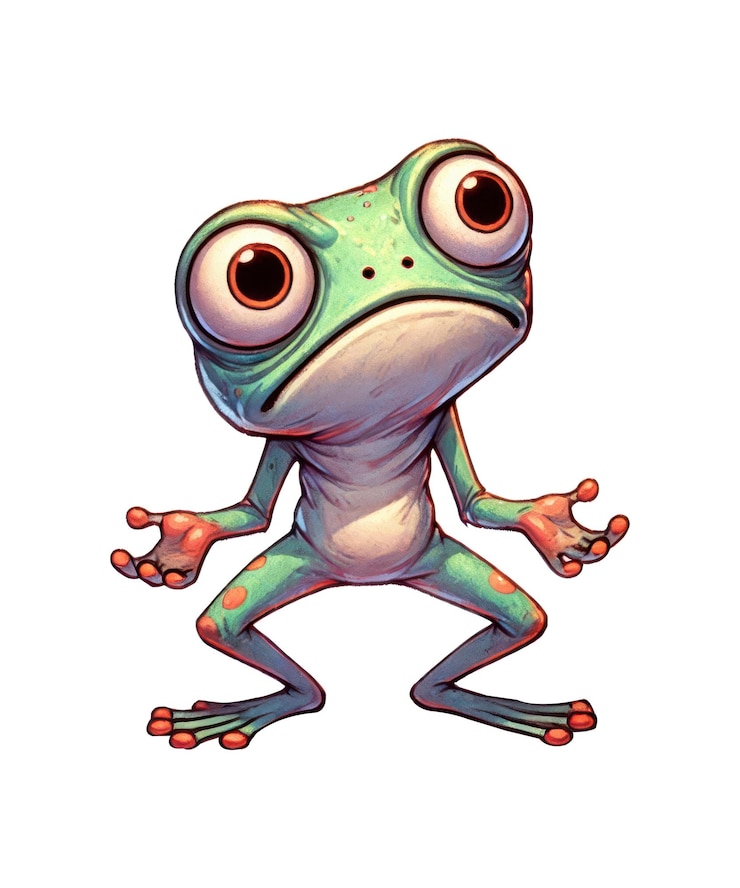 PSD um desenho de um sapo e seu corpo esverdeado