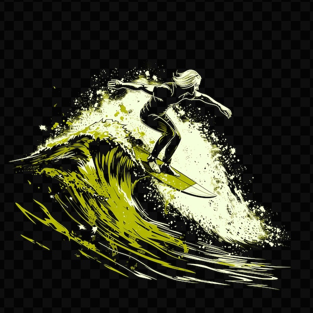 Um desenho de um surfista em uma onda com as palavras surfista na parte inferior