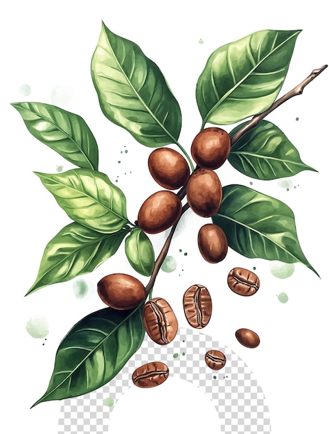 um desenho de uma árvore de café com grãos de café e grãos de cafeína