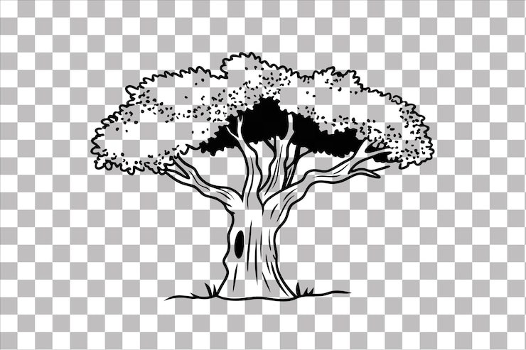 PSD um desenho de uma árvore em um fundo transparente com um padrão da árvore na parte inferior