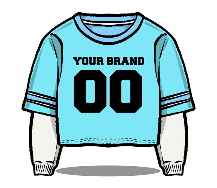 PSD um desenho de uma camisa azul com as palavras sua marca marca marca nele