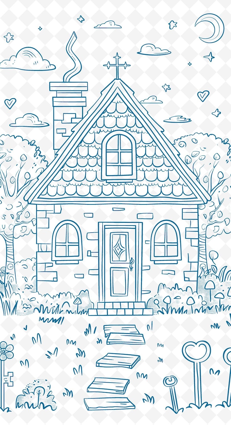 PSD um desenho de uma casa com uma casa azul e as palavras bem-vindo ao mundo