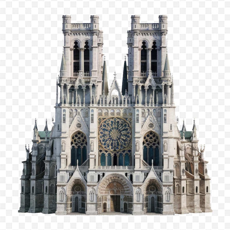 PSD um desenho de uma catedral gótica com um relógio nele