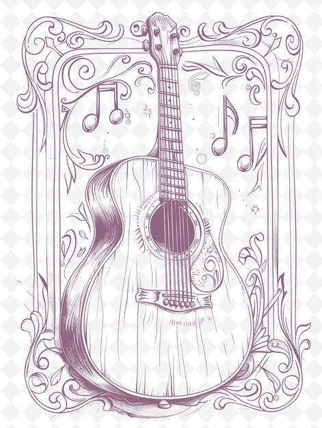 PSD um desenho de uma guitarra com uma nota musical nele