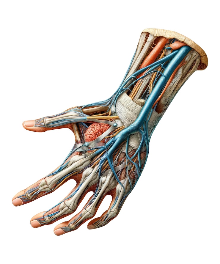 PSD um desenho de uma mão com a palavra sangue ulnar humano