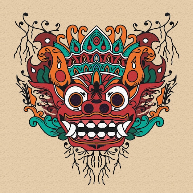 PSD um desenho de uma máscara de barong com uma cabeça grande e uma cabeça grande