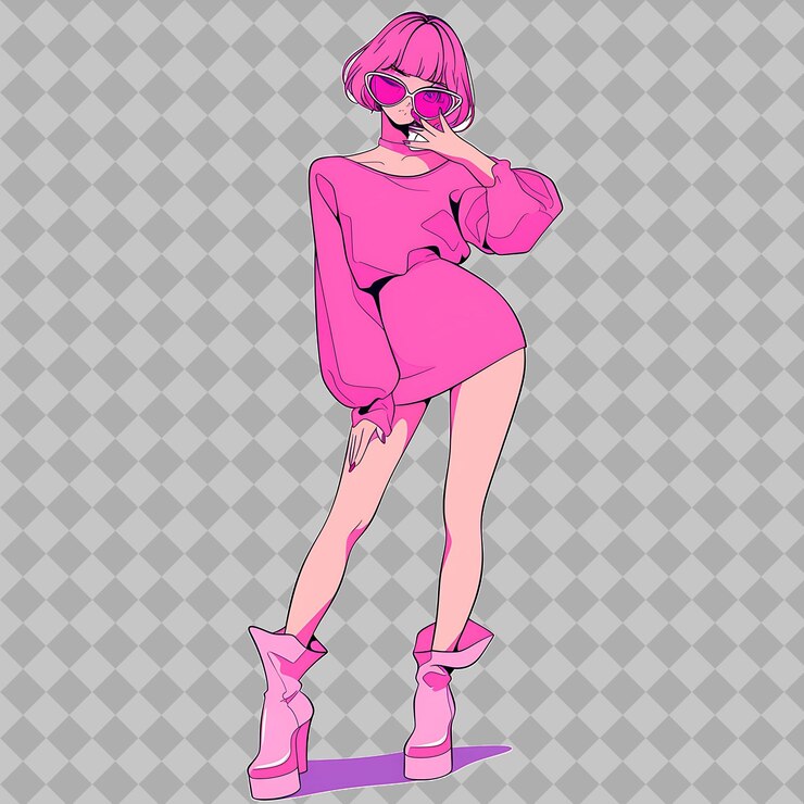 PSD um desenho de uma menina em um skate com uma jaqueta rosa nele