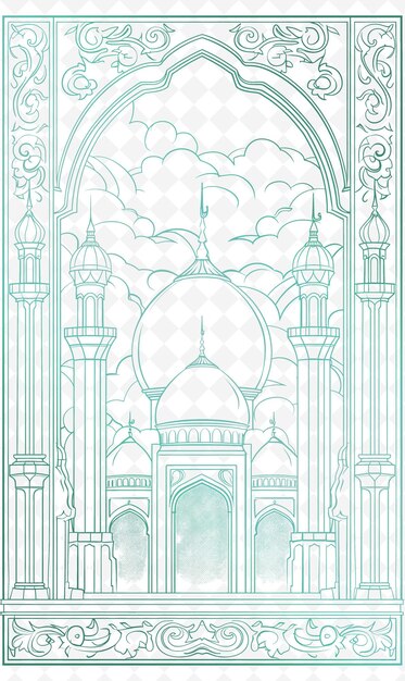 PSD um desenho de uma mesquita com um padrão azul e verde