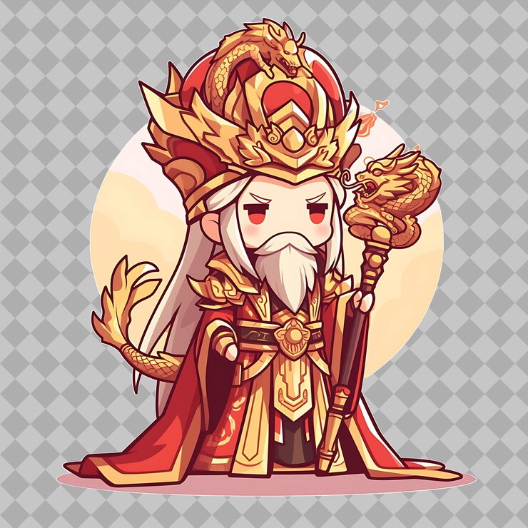 PSD um desenho de uma mulher com uma coroa de ouro e um fundo vermelho