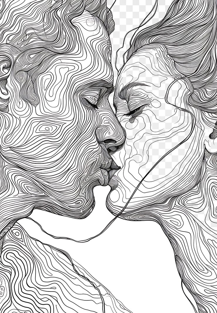PSD um desenho de uma mulher e um homem com as palavras amor nele