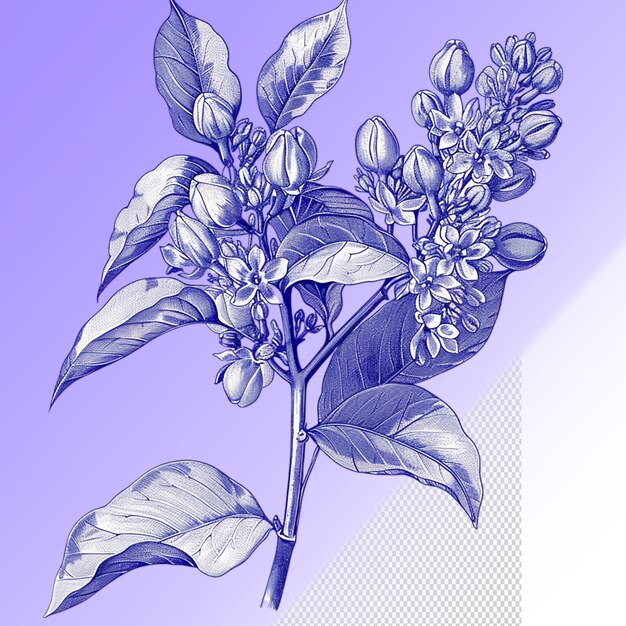 Um desenho de uma planta com um fundo roxo com uma flor roxa