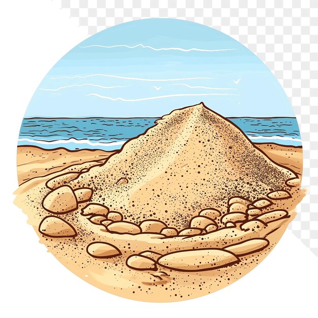 PSD um desenho de uma praia com uma duna de areia e uma praia com um cenário de praia no fundo