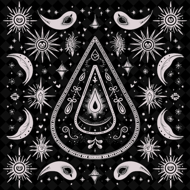 Um desenho em preto e branco de um triângulo com uma estrela e uma estrela