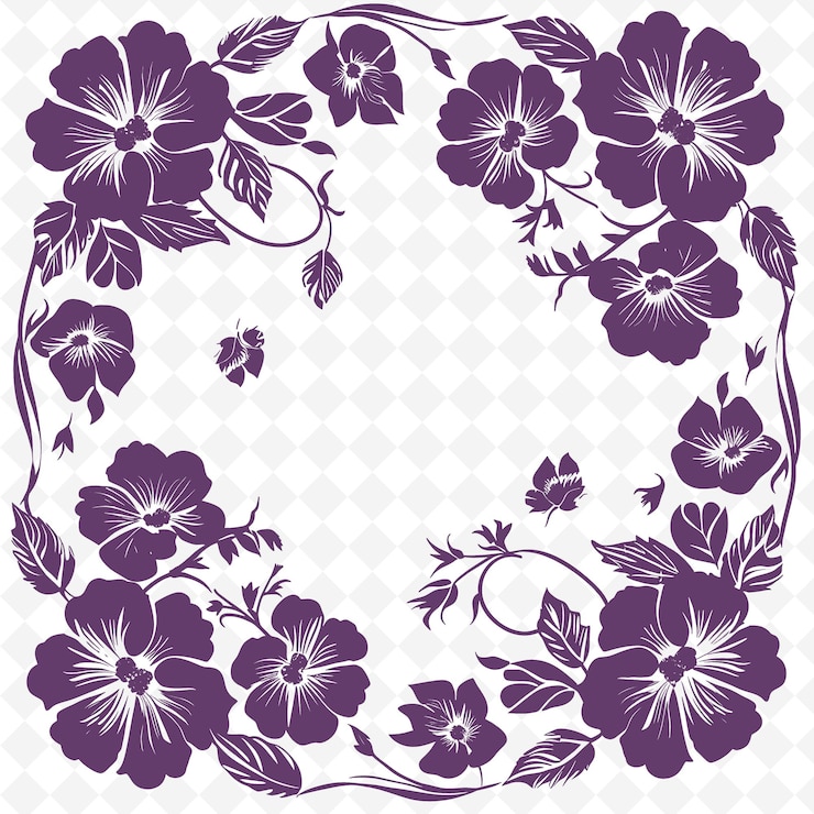 PSD um desenho floral com flores e folhas em roxo e roxo