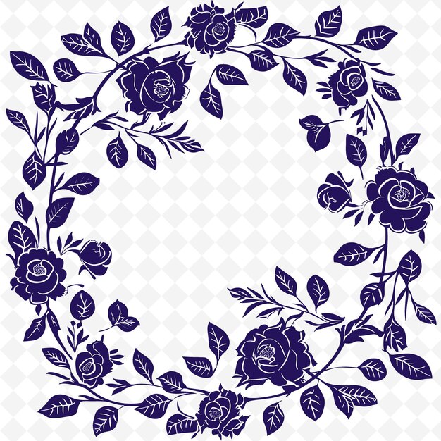 PSD um desenho floral com rosas e folhas em uma moldura azul